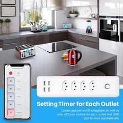 WiFi Smart Power Strip with 4 Outlets 4USB Ports 1.4m Extension Cord Voice works with Alexa Google Home