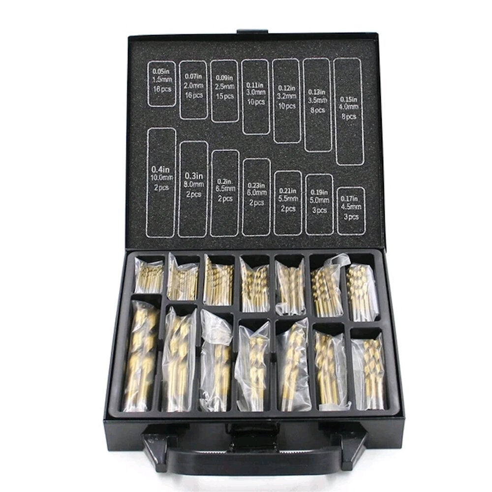 99Pcs 1.5-10mm High-speed Steel Titanium Plated Open Hole With Metal Box Straight Shank Spiral Drill Suit