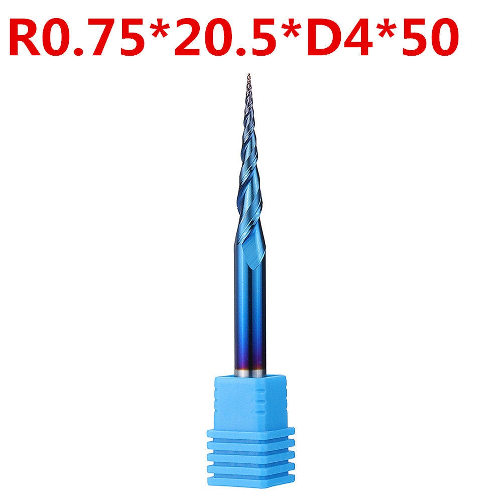 NACO-blue R0.25/ R0.5/ R0.75/ R1.0 *20.5*D4*50 2 Flutes Ball Nose Milling Cutter