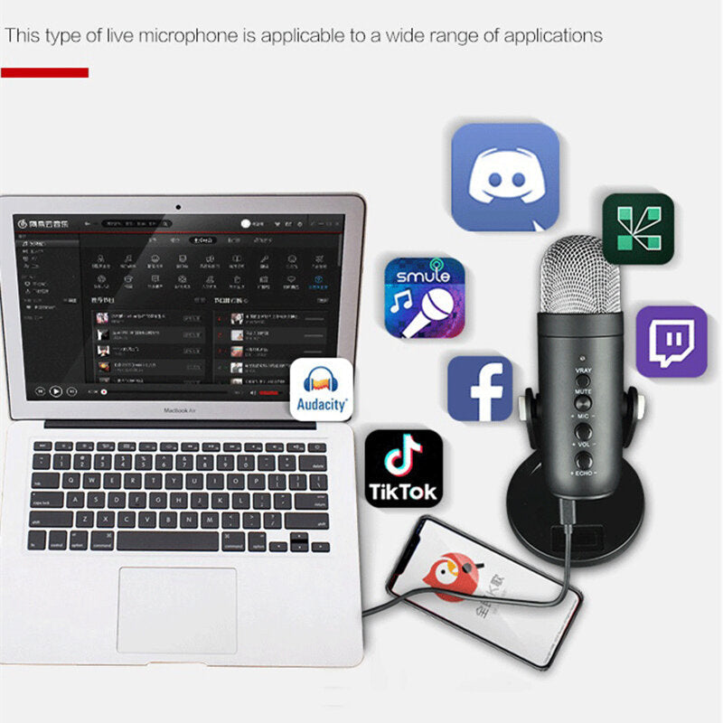 USB Condenser Microphone Gaming Streaming Podcasting Recording for Computer PC