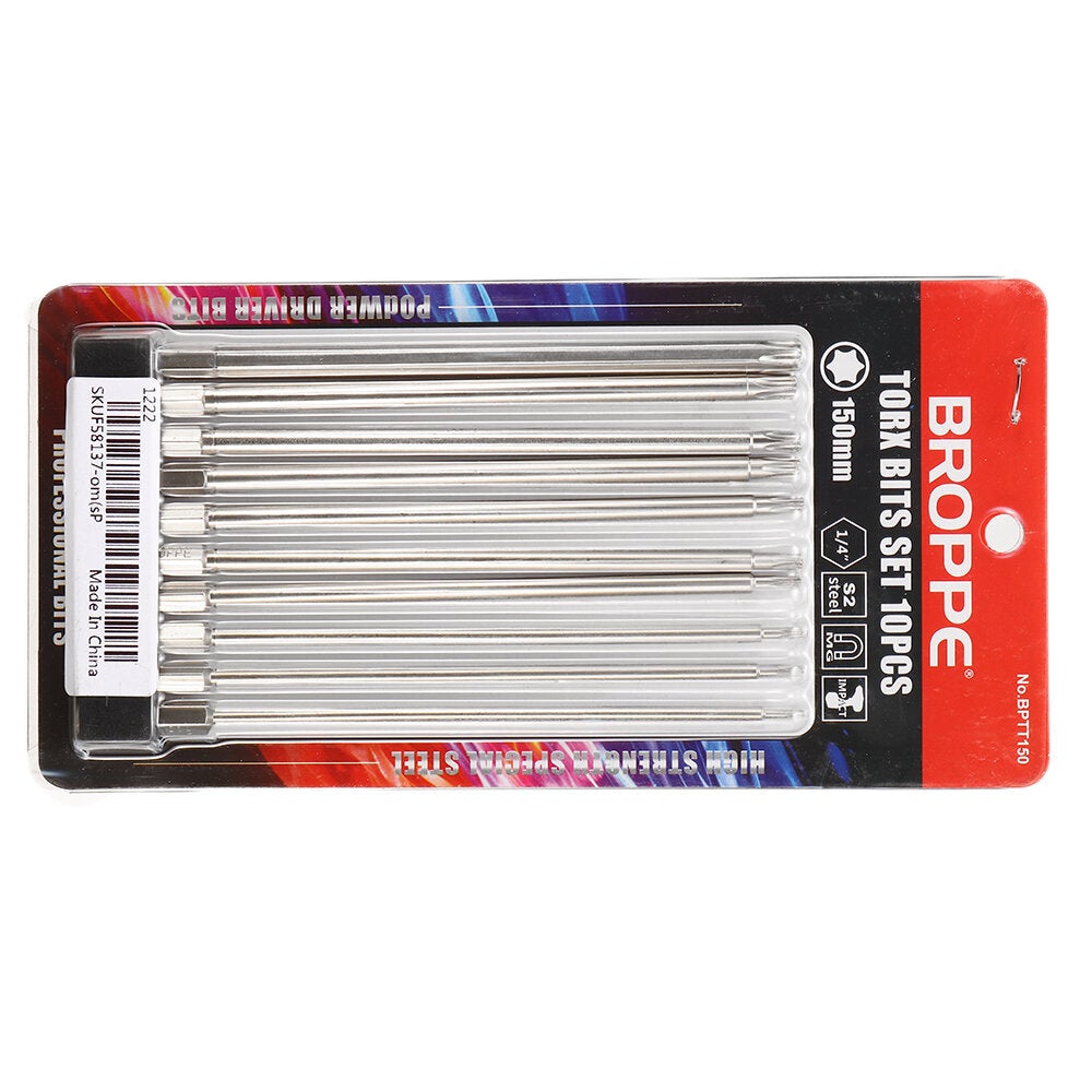 10Pcs S2 Alloy Steel T6-T40 150mm Magnetic Torx Screwdriver Bits 1/4 Inch Hex Shank