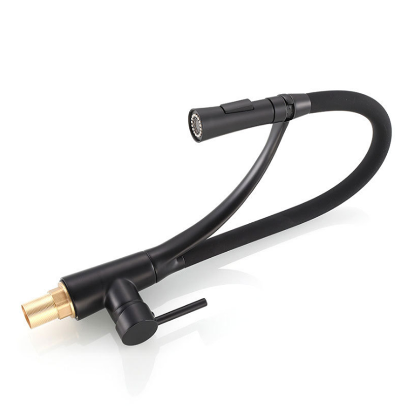 Painted Black Kitchen Sink Faucet Sprayer Brass Mixer Tap Two Water Modes 360 Rotation Single Handle