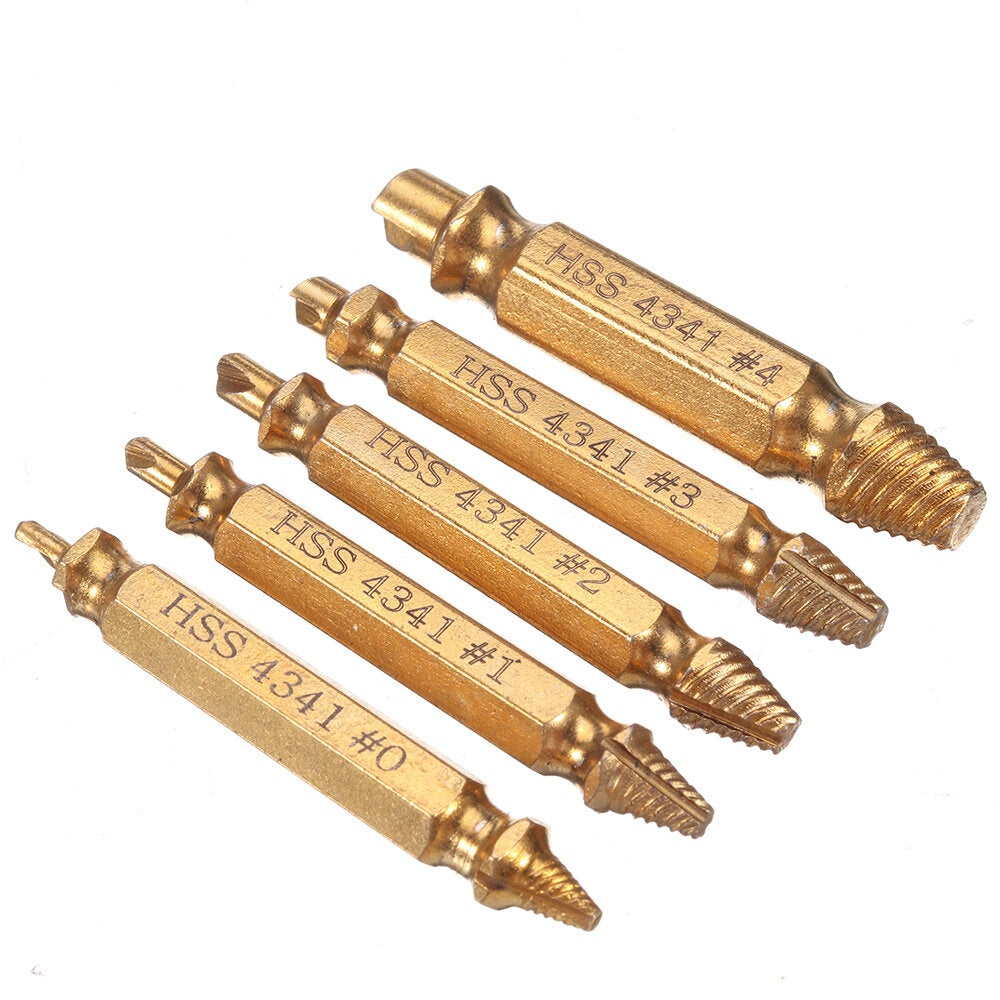 5Pcs Golden Damaged Screw Extractor Drill Bits Guide Set Broken Speed Out Stud Stripped Screw Remover Tool