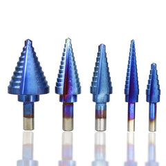 6Pcs HSS Nano Blue Coated Step Drill Bit With Center Punch Set Hole Cutter Drilling Tool