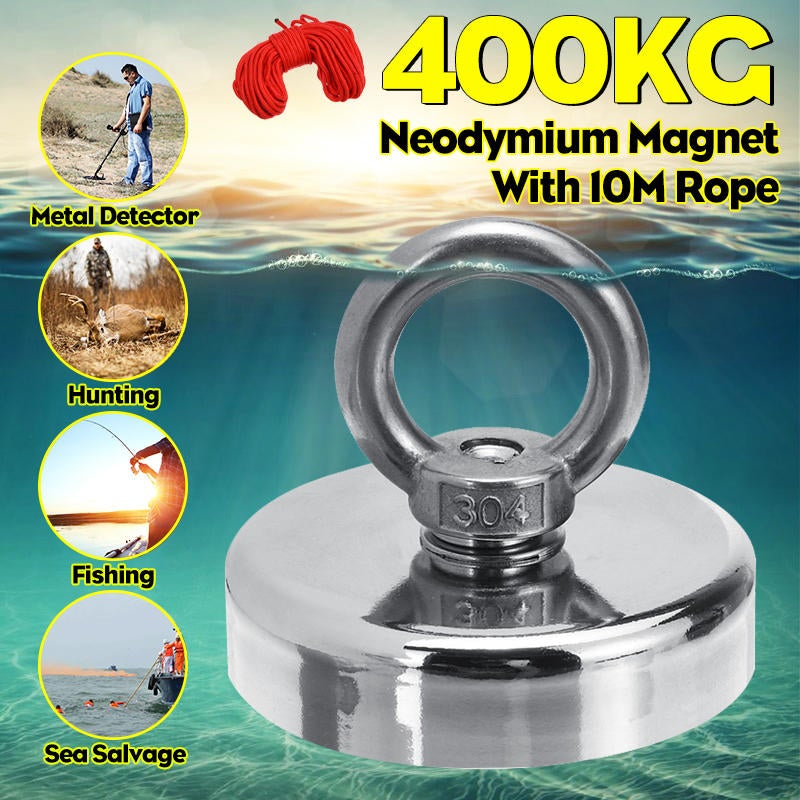 D80mm 400KG Strong Powerful Neodymium Recovery Magnet Salvage Tool Recovery Fishing Kits with 10m Rope