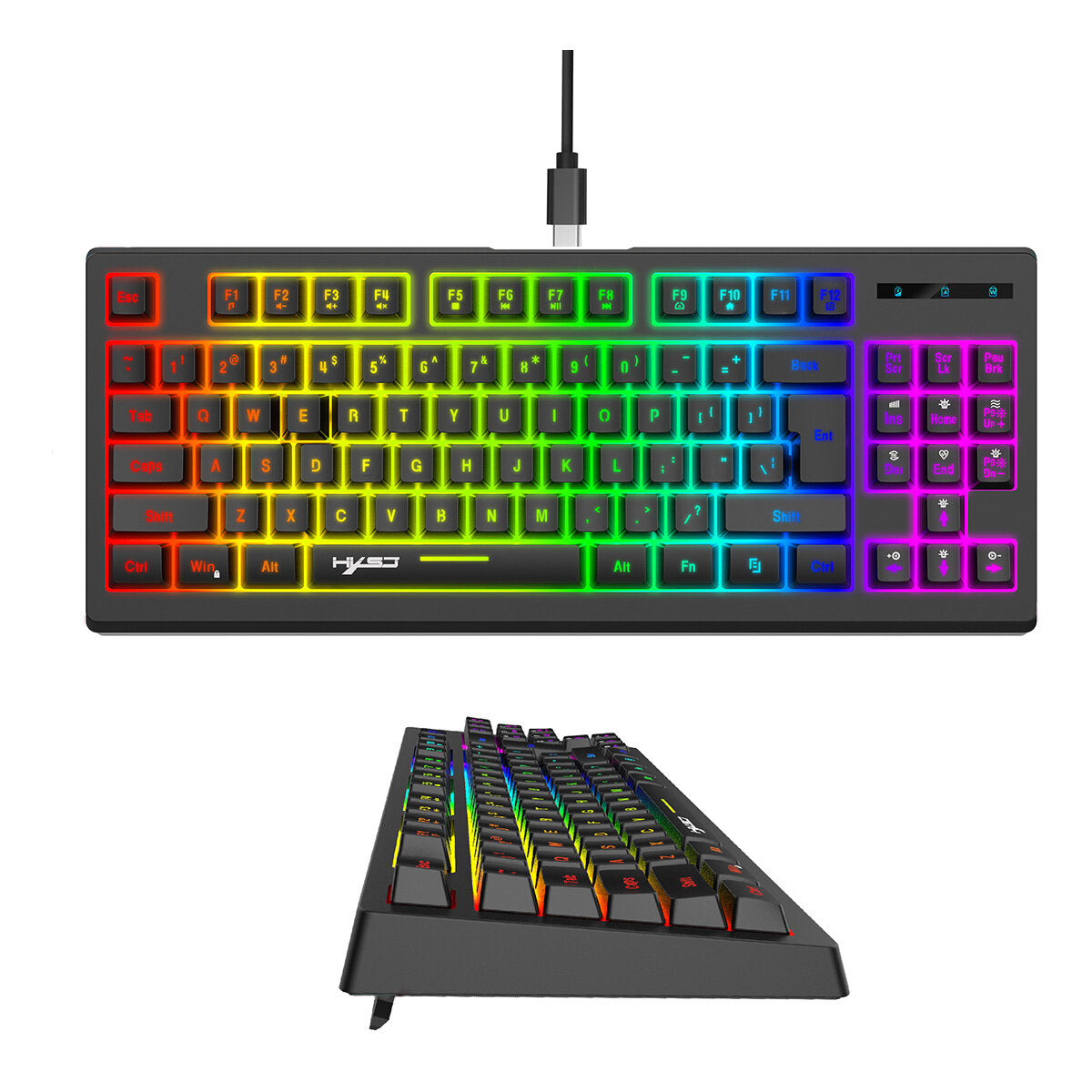 2.4G Wireless Keyboard 87 Keys Multimedia Function RGB Backlit Rechargeable Keyboard for Computer Laptop Home Office