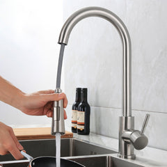 Brushed Stainless Steel Pull Out Kitchen Faucet 360 Rotation Hot And Cold Water Mixed Wash Basin Sink Tap
