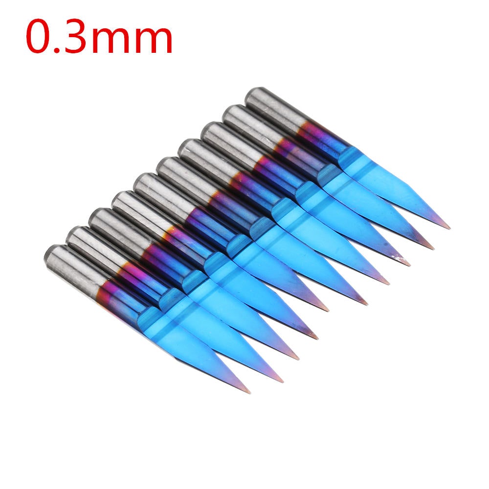 10pcs 0.1-0.7mm 20 Degree Engraving Bit Blue Nano Coated Carbide Flat Bottom PCB Engraving Bit CNC Router Tool