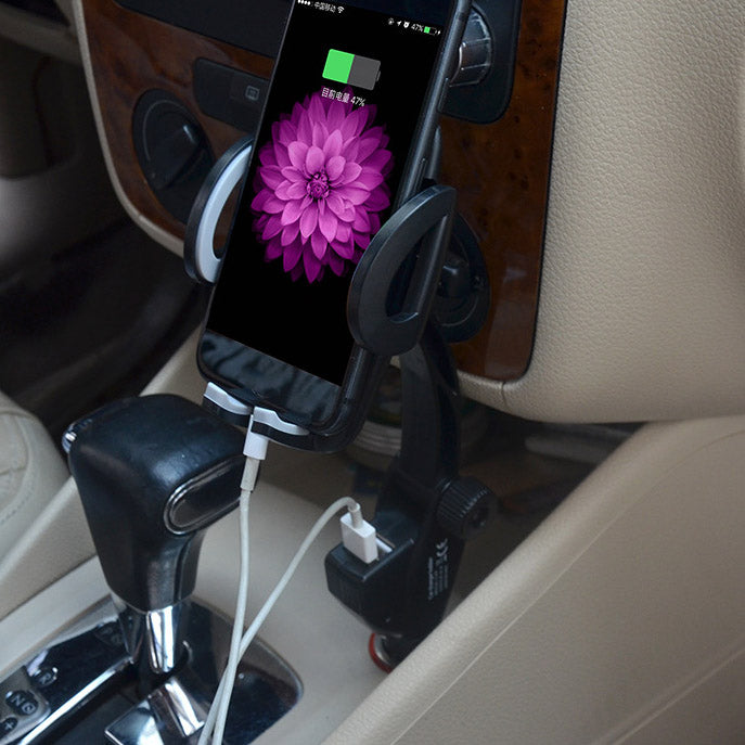 2 in 1 Universal with Dual USB Car Charger Vehicle Mobile Phone Mount Holder Stand for 5.5-9.5cm Width