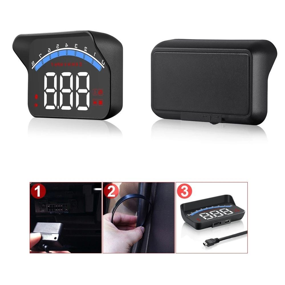 3.5" HUD Display ODB II GPS Speedometer Tachometer Water Temperature LED Head Up Projector