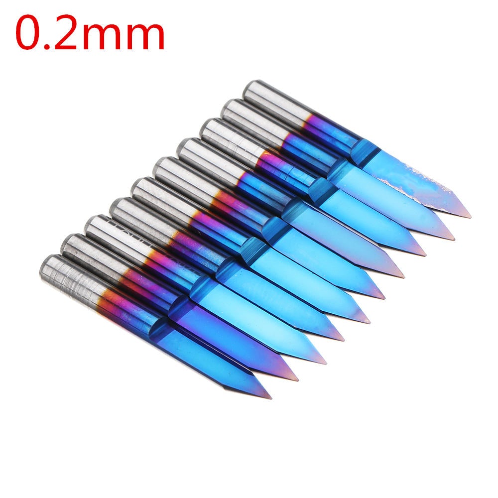 10pcs 0.1mm 0.2mm 40 Degree Engraving Bit Blue Nano Coated Carbide Flat Bottom PCB Engraving Bit CNC Router Tool