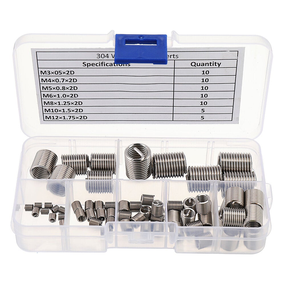 60PCS/set M3-M12 Thread Insert Set Stainless Steel Screw Thread Repair Insert Kit Wire Screw Sleeve Set