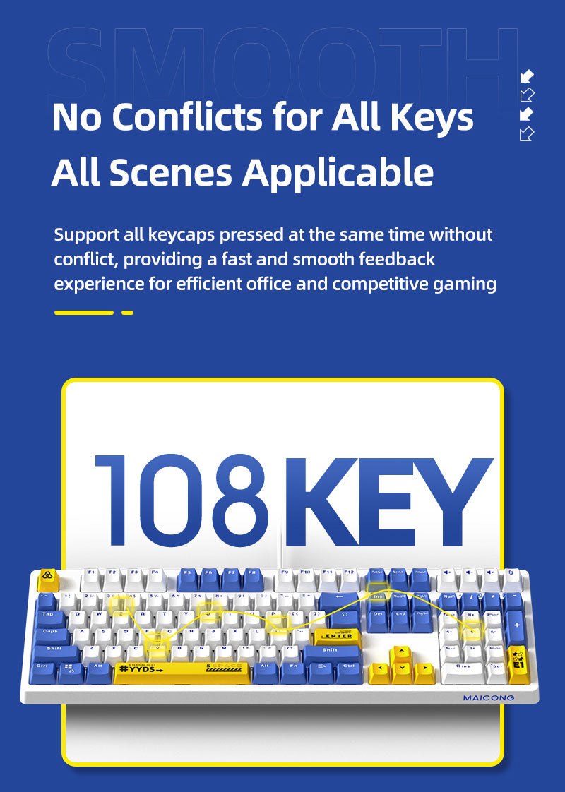 Gaming Mechanical Keyboard 108 Keys PBT Keycaps Ergonomic Gaming Wired Computer Keyboard for Mac /Win