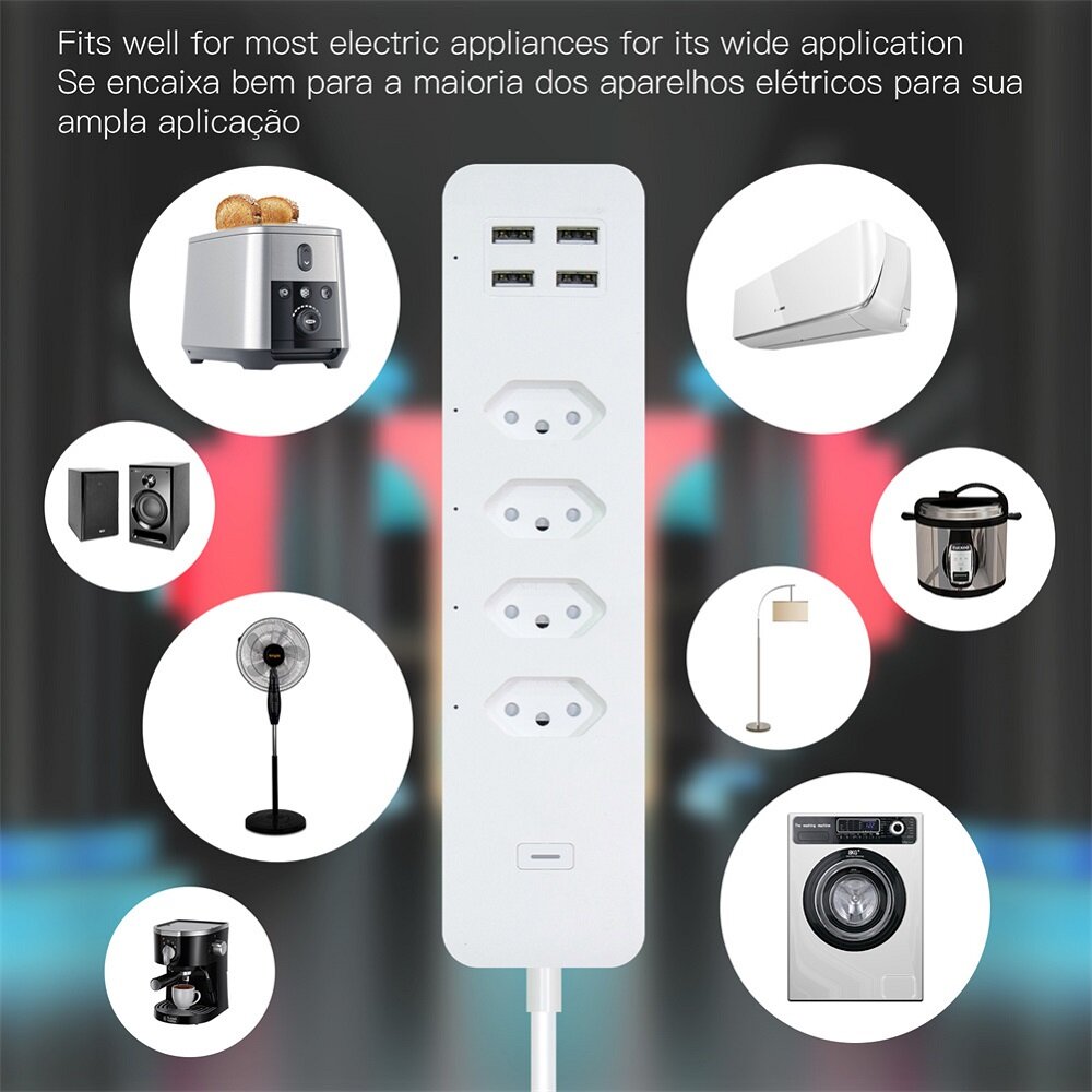 Smart Wifi Brazil Standard Socket 4 Outlets + 4 USB Charging Port App Remote Control Works with Alexa Google Home,110-240V