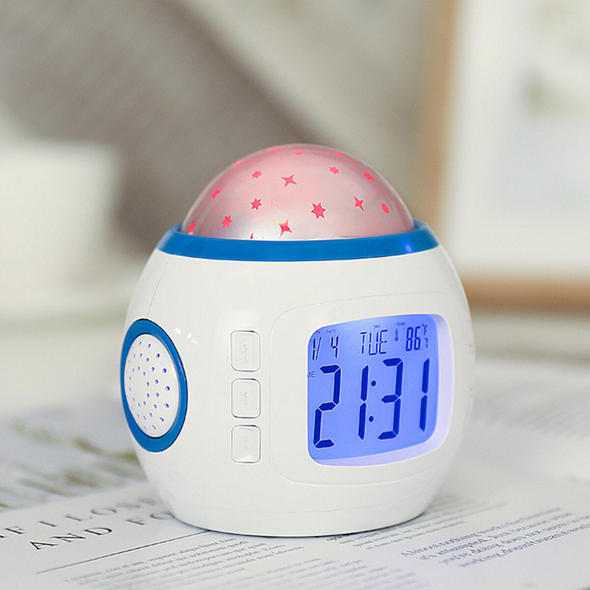 Night Light Projector LED Lamp Bedroom Digital Alarm Clock With Music for Kids