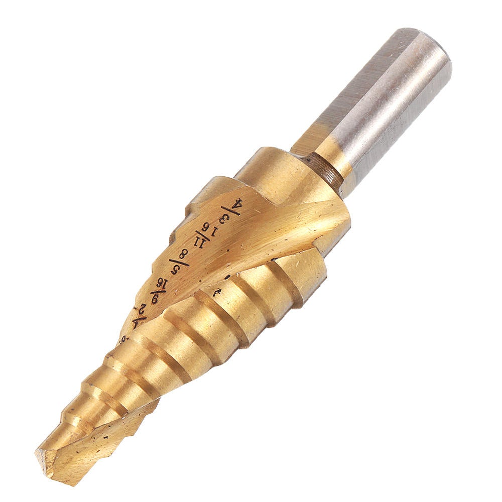 6pcs 1/8 to 1-3/8 Inch Step Drill Titanium Spiral Grooved Step Drill Bit Set with Automatic Center Punch and Aluminum Case