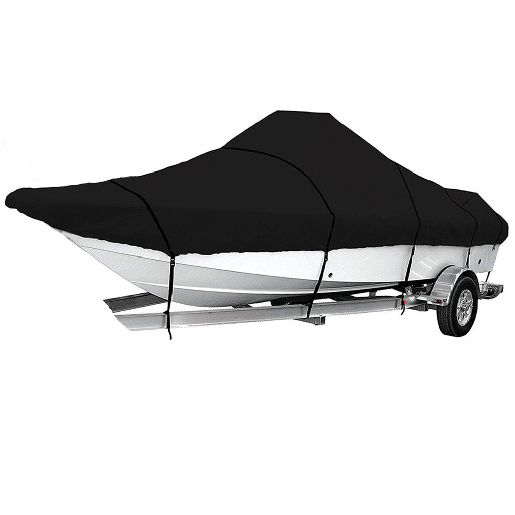 210D Heavy Duty Marine Grade Boat Cover Anti-Smashing Waterproof Trailerable V-hull Fishing Ski Bass Runabouts Black