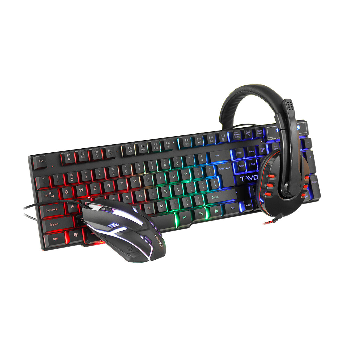 4Pcs Gaming Devices Set 104 Keys LED Backlit Gaming Keyboard 1200DPI Mouse 3.5mm Wired 50mm Driver Headset Anti-slip Mouse Pad Combo