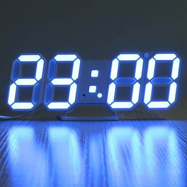 3D LED Digital Wall Clock Alarm Clock USB Stereo Clock Built-In Automatic Light Sensor