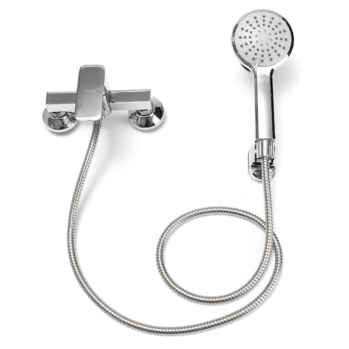 Modern Style Wall Mount Chrome Bathroom Faucet Hot Cold Mixer Tap + Shower Head