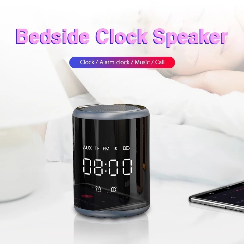 Bluetooth Speaker LED Screen Alarm Clock Portable Speaker Loud Stereo Sound Rich Bass TF/AUX/FM Radio Player with Mic
