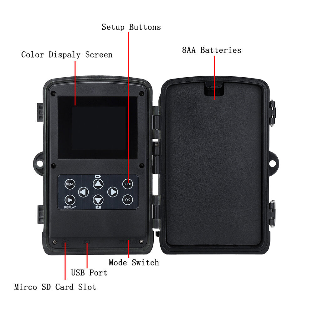 Night Vision Waterproof Hunting Camera 0.3s Trigger Time 120 Lens Angle Recorder Wildlife Trail Camera for Home Security and Wildlife Monitoring 4MP