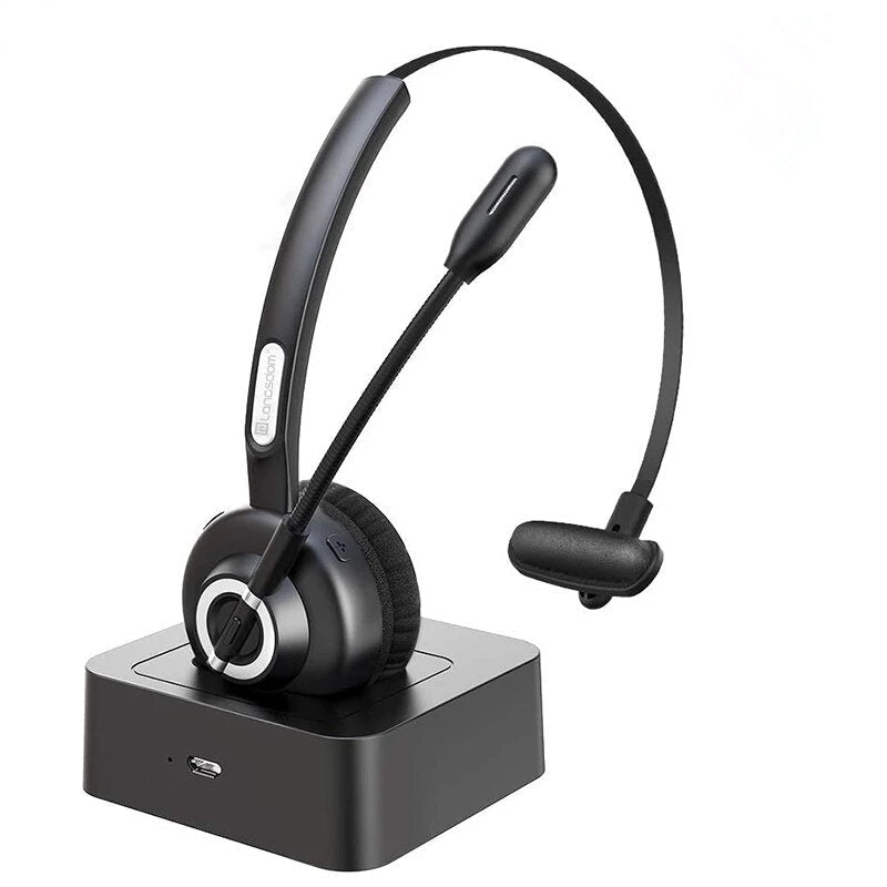 Bluetooth 5.0 Headphones Hands-free With HD Mic Charging Base Wireless Skype Headsets For Trucker Drivers Call Office