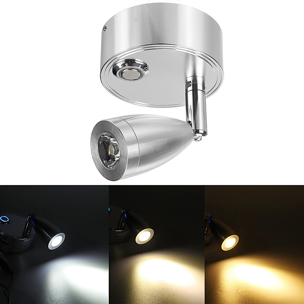 12-24V Dimming LED Reading Spot Light Bedside Wall Lamp USB Interface For RV Boat Caravan Motorhome