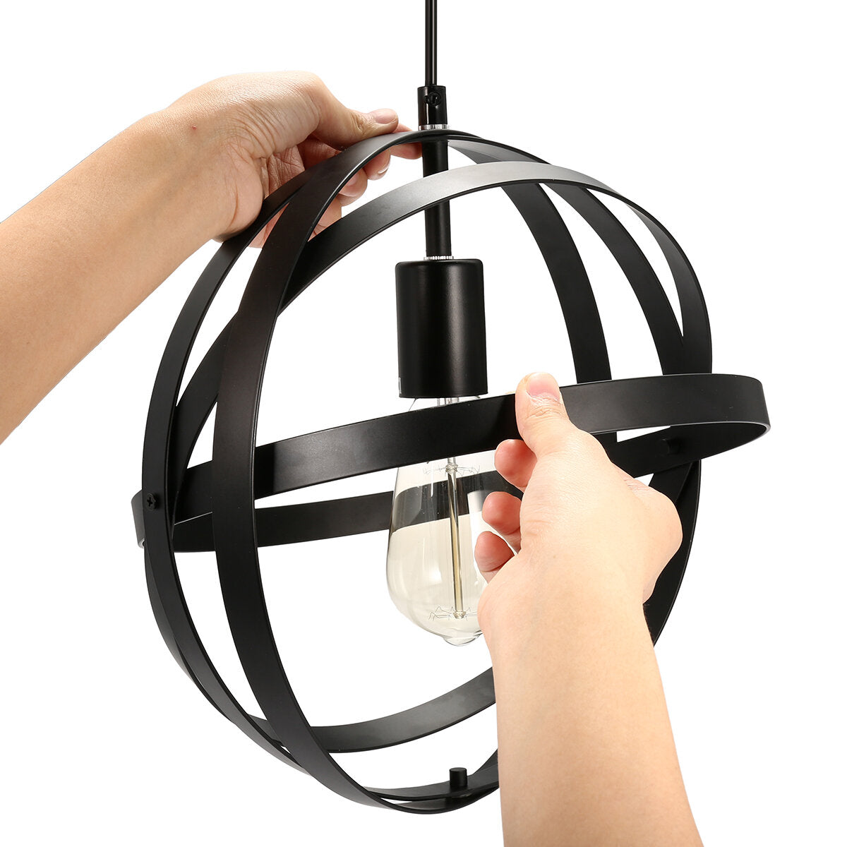 12'' Industrial Ceiling Pendant Lighting Fixture Metal Spherical Globe Chandelier with Remote Control AC110V