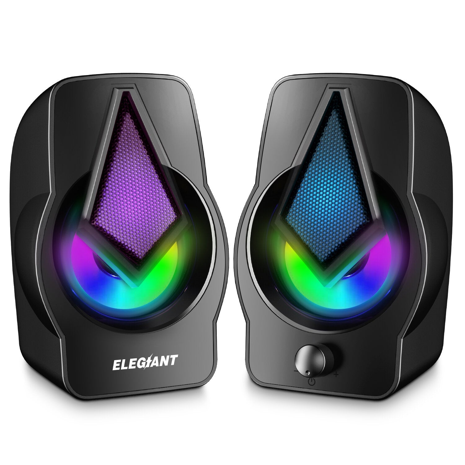 Speakers 2.0 USB Powered Stereo Volume Control with LED Light Mini Portable Gaming Speakers 3.5mm for PC Cellphone Tablets Desktop Laptop