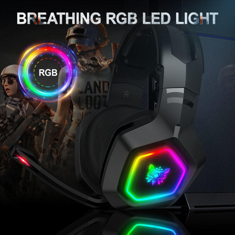 Gaming Headphones 50mm Drivers Unit Noise Reduction RGB Light Wired Headset with Mic