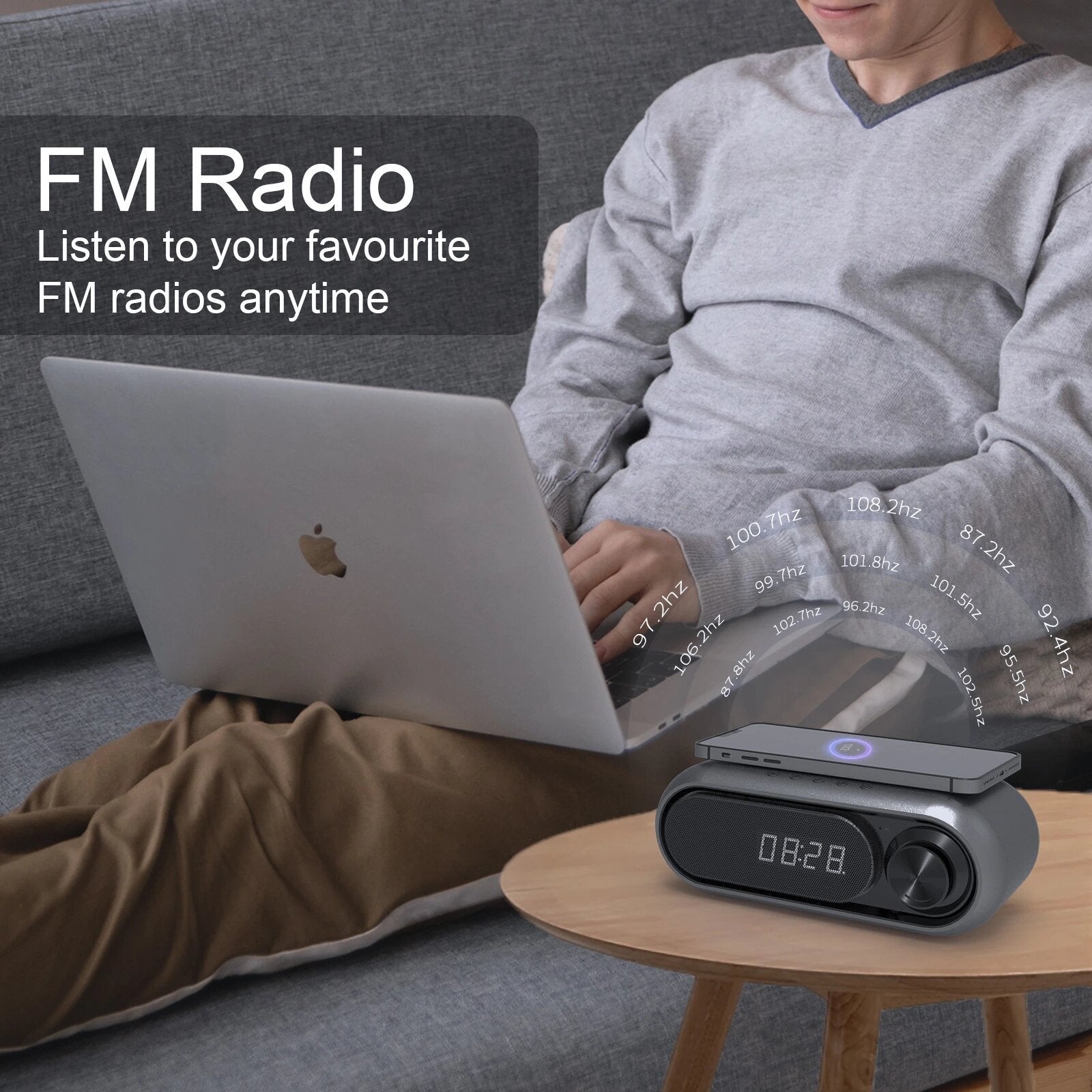 LED Display Table Alarm Clock With Wireless Charger FM Radio TF Card Play Bass Sound Box Wireless Bluetooth Speaker