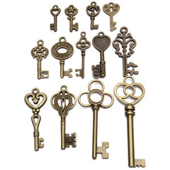 13pcs Antique Vintage Skeleton Key Lot Set Pendant Heart Bow Lock Steampunk Jewel