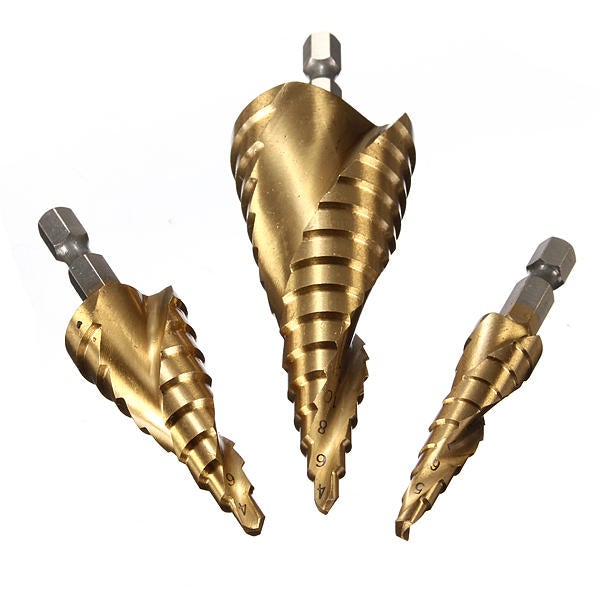 3pcs HSS Spiral Grooved Step Drill Bit 4-12/4-20/4-32