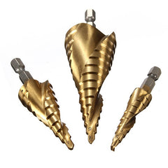 3pcs HSS Spiral Grooved Step Drill Bit 4-12/4-20/4-32