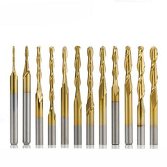 10Pcs 3.175mm Shank Titanium Coated Ball Nose End Mill Carbide Milling Cutter Spiral CNC Router Bit Engraving