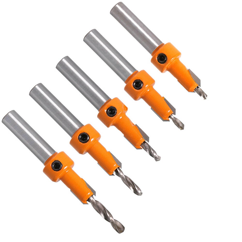 5Pcs Carbide Tip 8mm Shank HSS Countersink Router Bit Set Screw Extractor Remon Demolition for Wood Milling Cutter