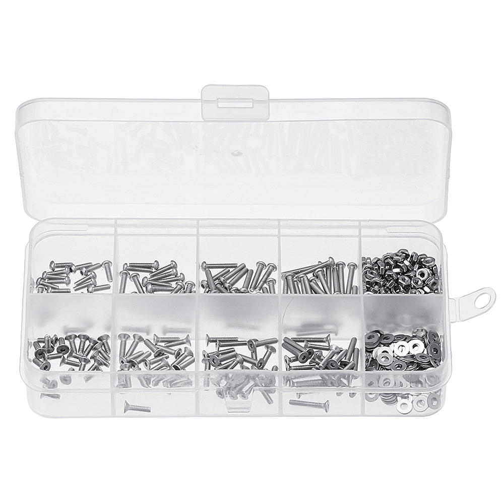 480Pcs M2 Hex Socket Button&Flat Head Screw 304 Stainless Steel Bolt Nut Assortment