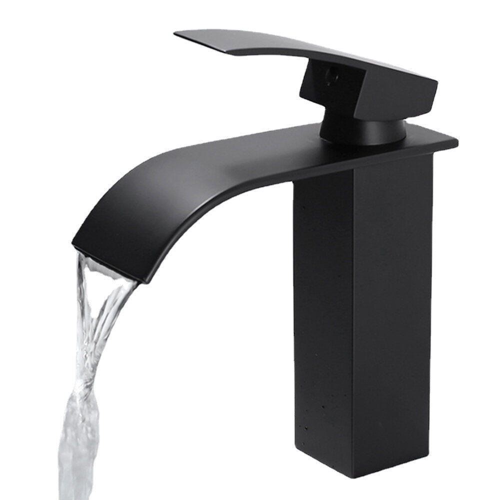 Waterfall Black Bathroom Basin Faucet Single Lever Hole Hot And Cold Washing Tap