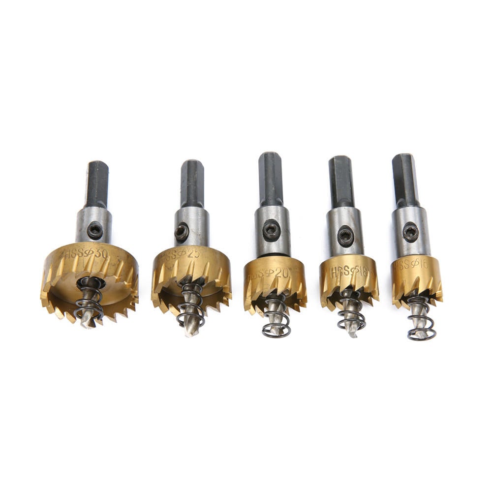 5Pcs HSS 6542 Titanium Coated Hole Sawtooth HSS Hole Saw Cutter Drill Bit Set 16/18.5/20/25/30mm