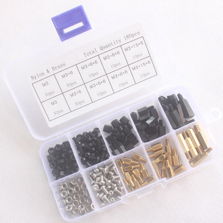 M3BN6 180Pcs M3 Nut Screw Standoff Set Nylon Stainless Steel Brass Hex Standoff Nut Screw Set Assortment Kit with Storage Box