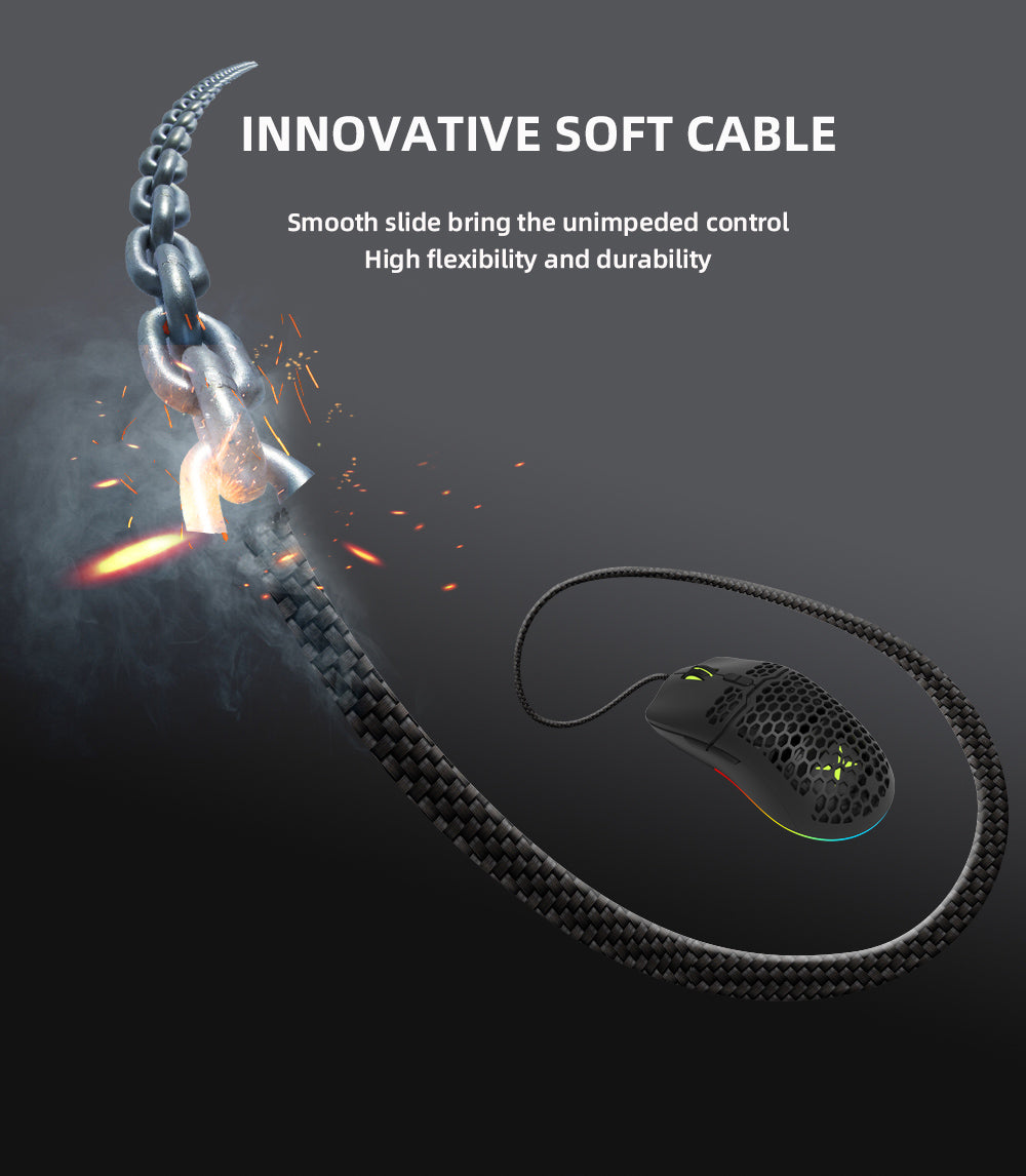 RGB Gaming Mouse USB Wired Lightweight Honeycomb Shell 7200DPI Ergonomic Mice with Soft Rope Cable For PC Laptop