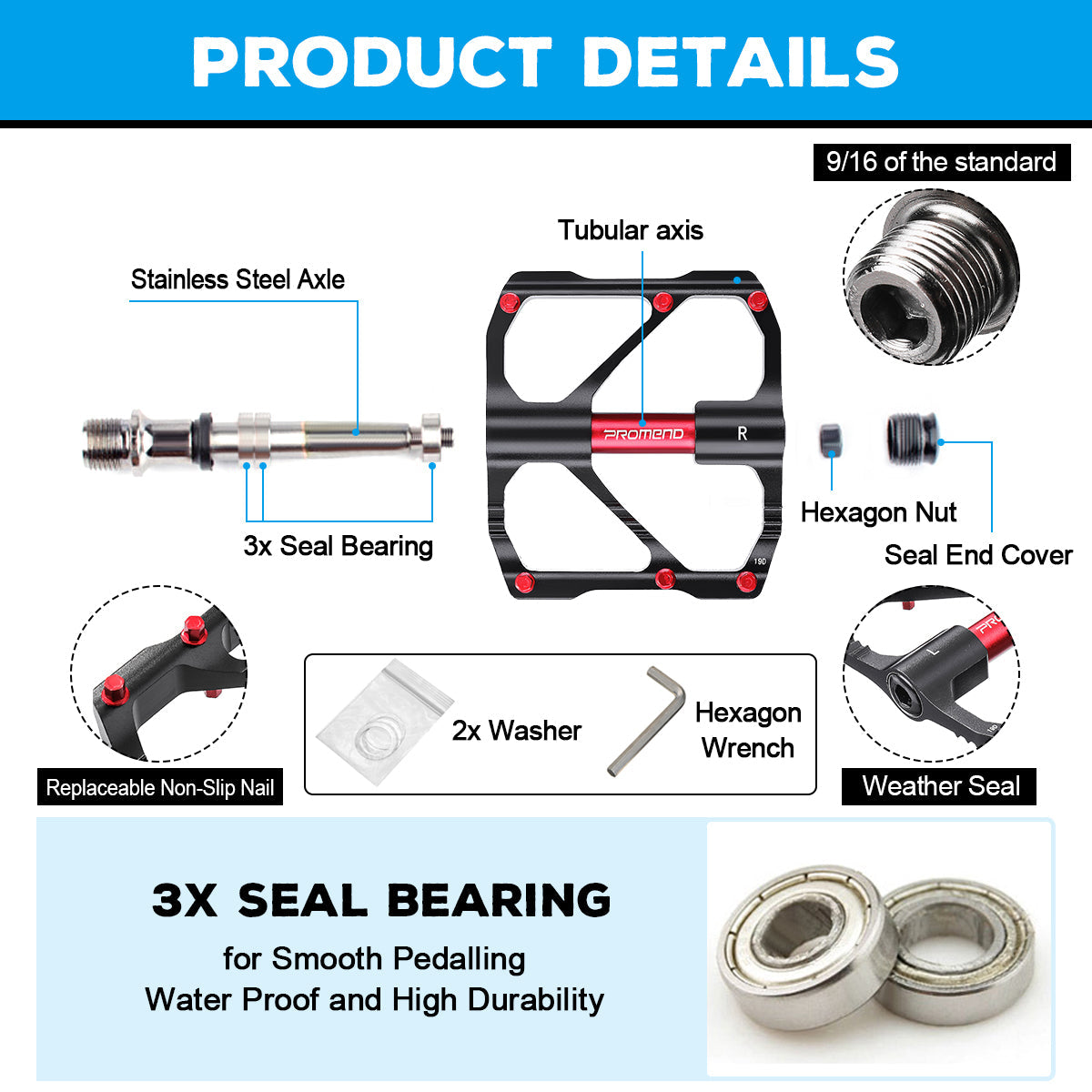 1 Pair Bicycle Pedals Ultralight CNC Flat Anti-skid Bearings Pedals Aluminum Alloy 3 Bearings Mountain Bicycle Platform Pedal Cycling Accessories
