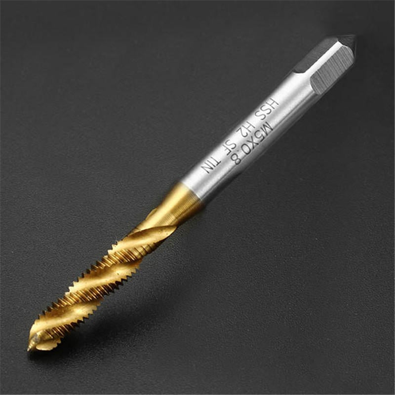 10pcs M5x0.8 HSS Titanium Coated Screw Tap Thread Metric Spiral Fluted Machine Screw Tap