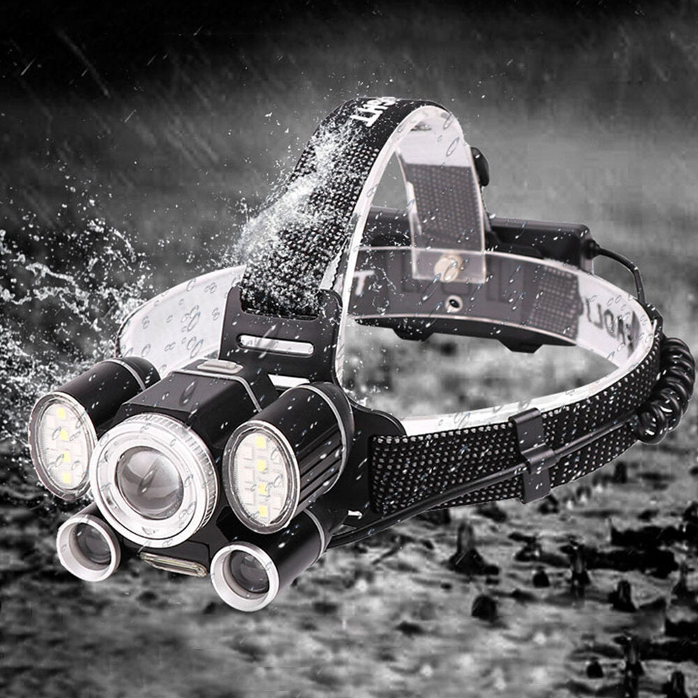LED Headlamp Flashlight Zoom Ultra Bright 5 Modes USB Rechargeable Work Lamp for Camping Jogging Cycling