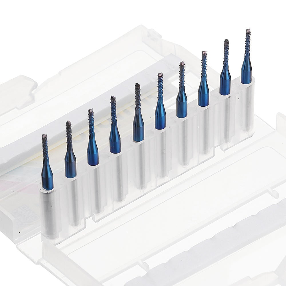 10pcs 0.8-3mm Titanium Coated with 1.6mm Blue Nano Engraving Milling Cutter Carbide Bits