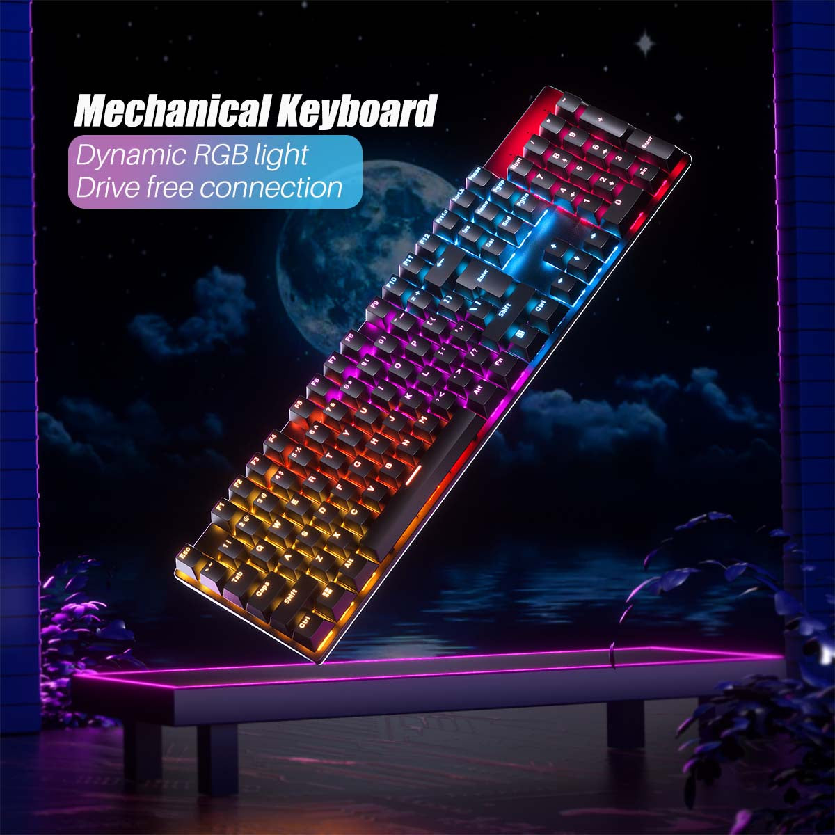 Mechanical Gaming Keyboard 104 Keys XA Profile PBT Double-shot Molding Keycaps Blue Switch RGB Backlit USB Wired Keyboard