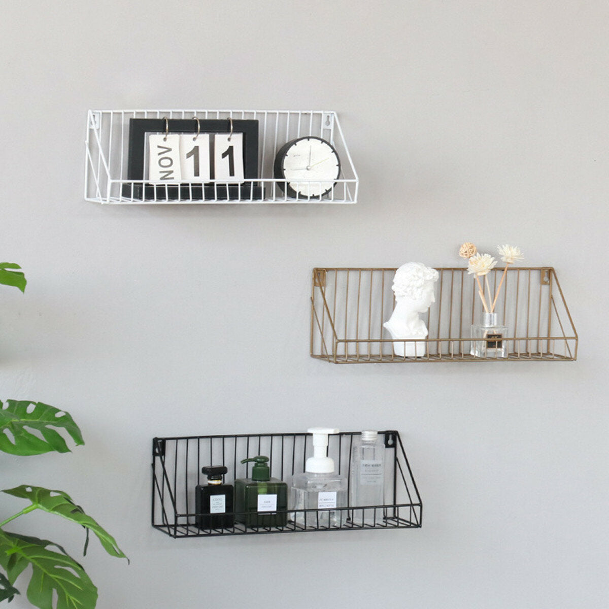 Nordic Minimalist Wrought Iron Grid Wall Shelf Storage Shelf