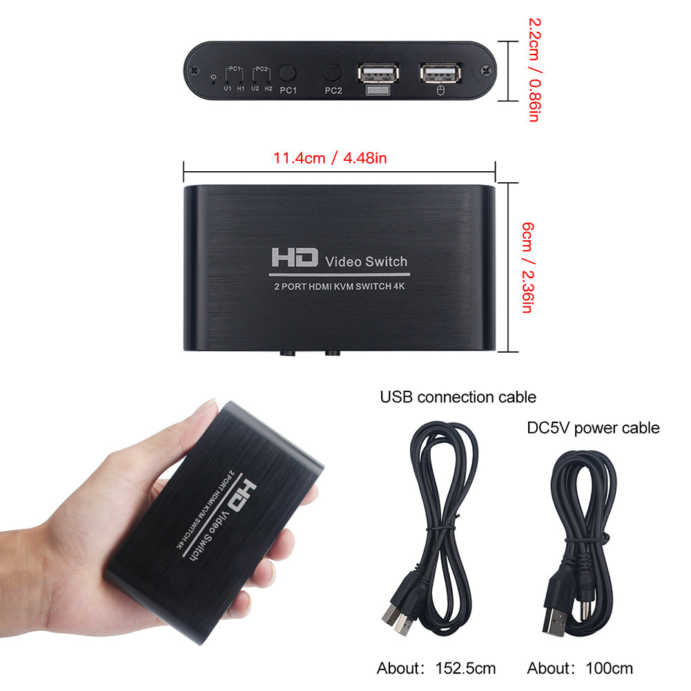 HD Video Switch 2 Port HDMI KVM Switch 4K Share Switcher Splitter Box to Share Printer Keyboard Mouse