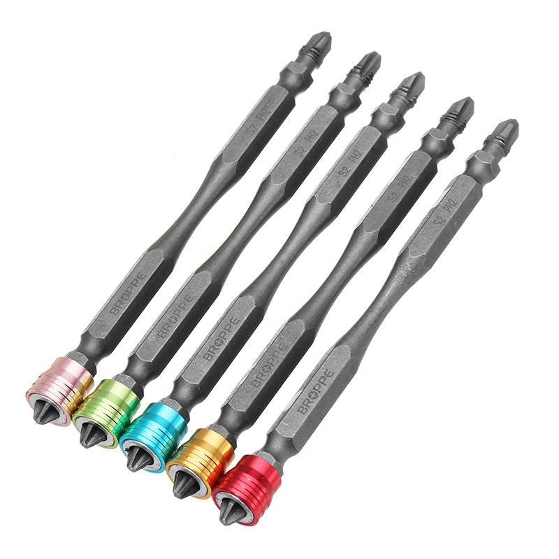 5pcs 110mm PH2 Magnetic Screwdriver Bits Aluminum Ring 1/4 Inch Hex Shank Screwdriver